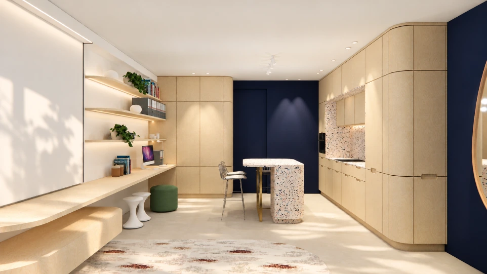 Aménagement d’un petit espace avec cuisine et coin repas